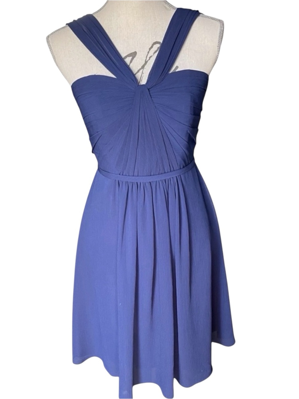 David's Bridal Marine Blue Sleeveless Chiffon Fit and Flare Dress (4)